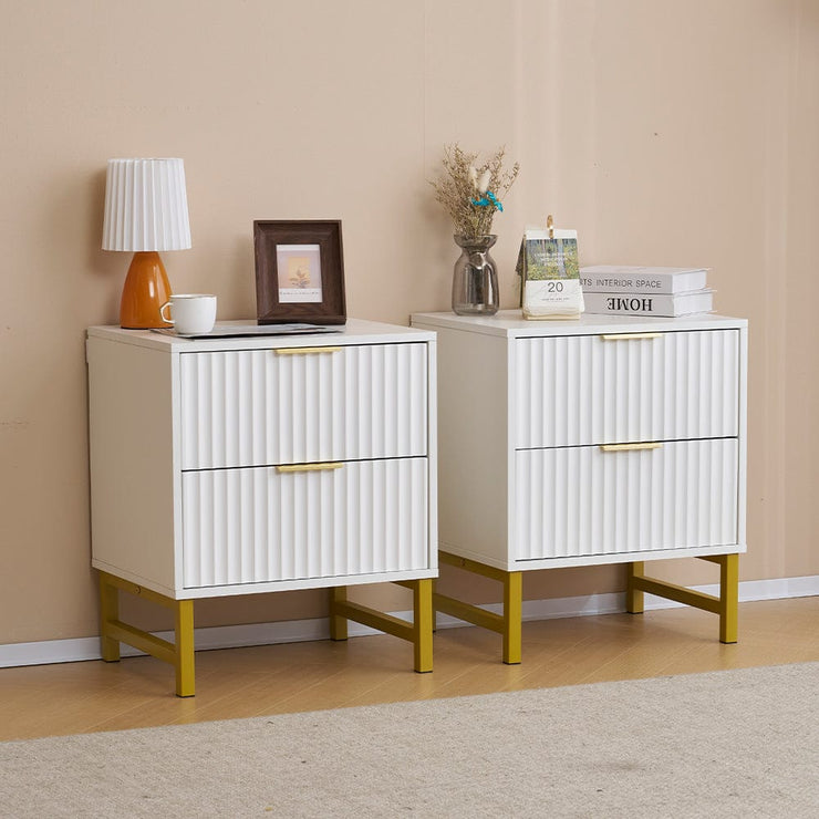 Mercury Ridged 2 Drawers Storage Bedside Table In White