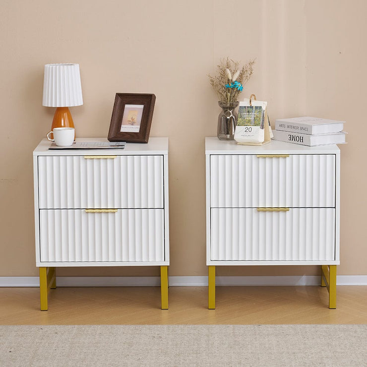 Mercury Ridged 2 Drawers Storage Bedside Table In White