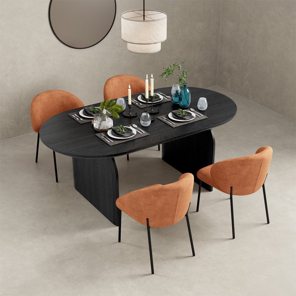 Orchid Oval Dining Table Set With 4 Velvet Chairs