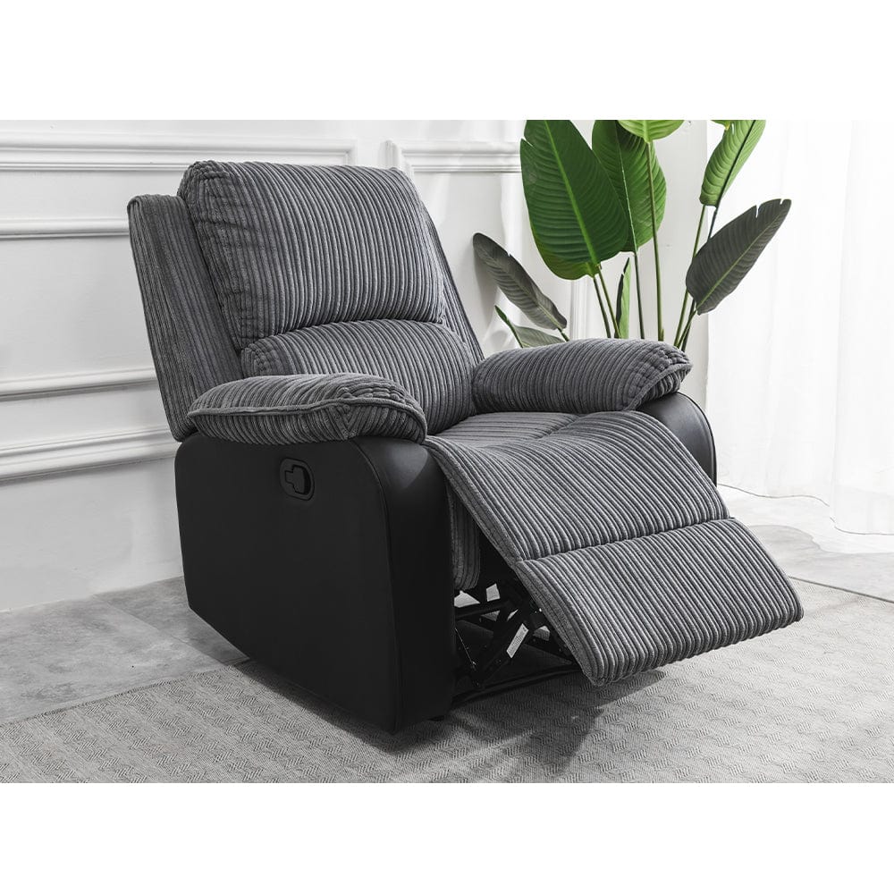 Boston 3+1+1 Grey Plush Fabric Manual Recliner Sofa Set