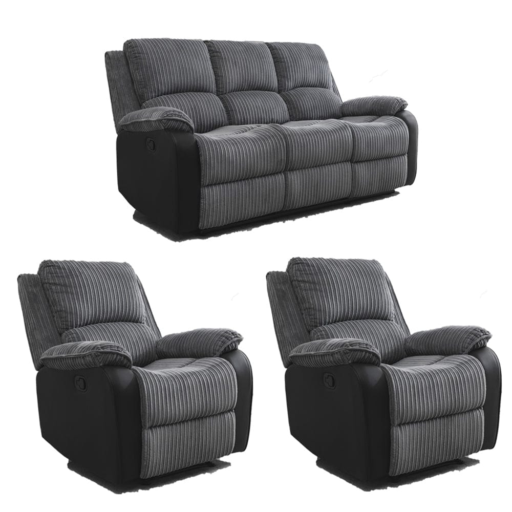 Boston 3+1+1 Grey Plush Fabric Manual/Electric Recliner Sofa Set