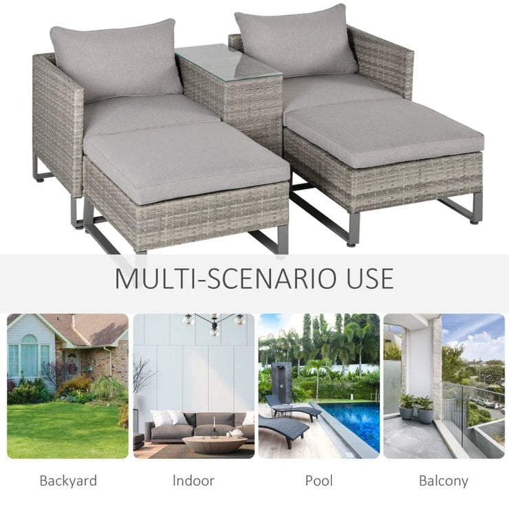 Outsunny 5pcs Patio Rattan Sofa Set Chaise Lounge Double Sofa Bed w/ Coffee Table