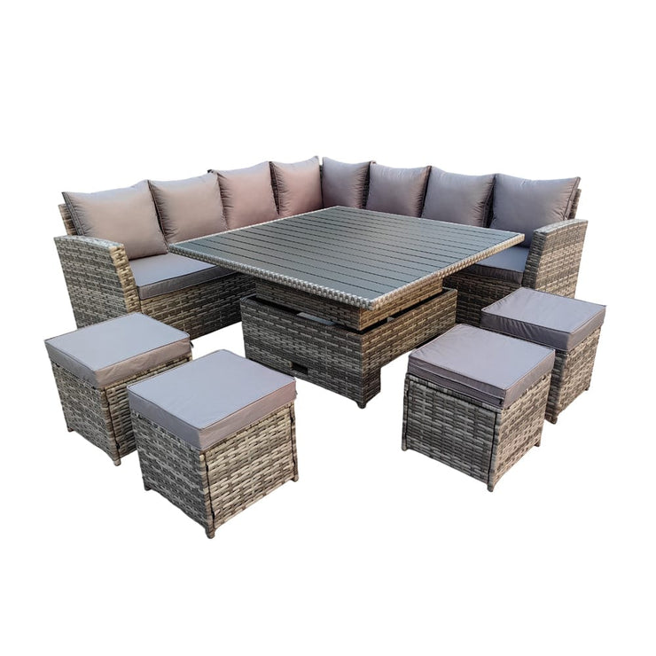 Rosen 11 Seater Rattan Garden Furniture Corner Sofa Cube Set With Aluminum Lift-up Table