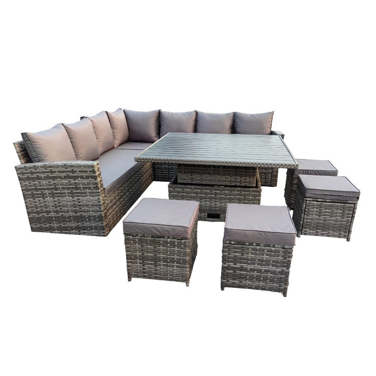 Rosen 11 Seater Rattan Garden Furniture Corner Sofa Cube Set With Aluminum Lift-up Table