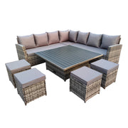 Rosen 11 Seater Rattan Garden Furniture Corner Sofa Cube Set With Aluminum Lift-up Table