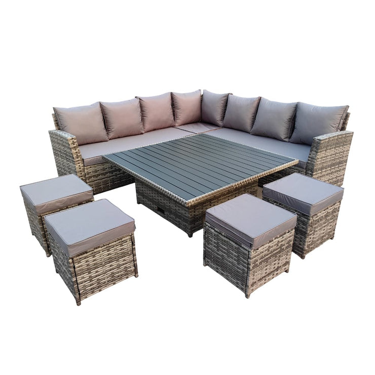 Rosen 11 Seater Rattan Garden Furniture Corner Sofa Cube Set With Aluminum Lift-up Table