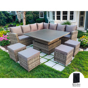 Rosen 11 Seater Rattan Garden Furniture Corner Sofa Cube Set With Aluminum Lift-up Table