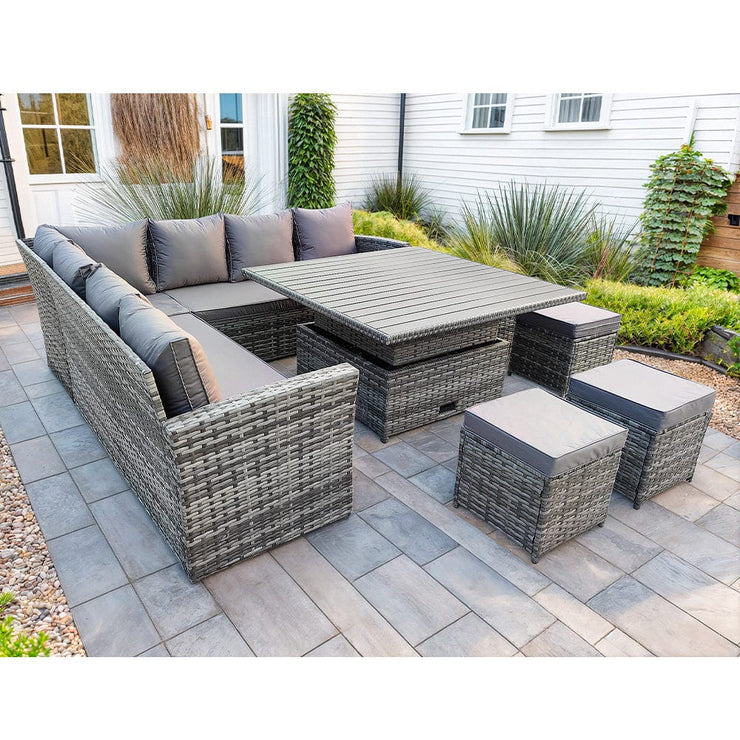 Rosen 11 Seater Rattan Garden Furniture Corner Sofa Cube Set With Aluminum Lift-up Table