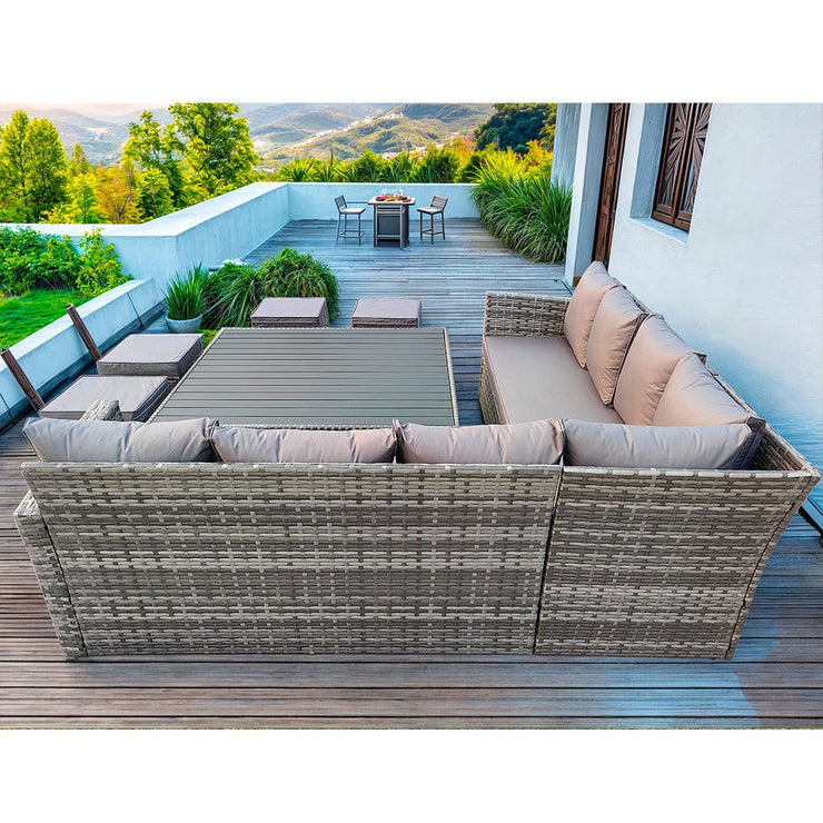 Rosen 11 Seater Rattan Garden Furniture Corner Sofa Cube Set With Aluminum Lift-up Table