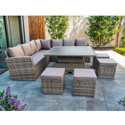 Rosen 11 Seater Rattan Garden Furniture Corner Sofa Cube Set With Aluminum Lift-up Table