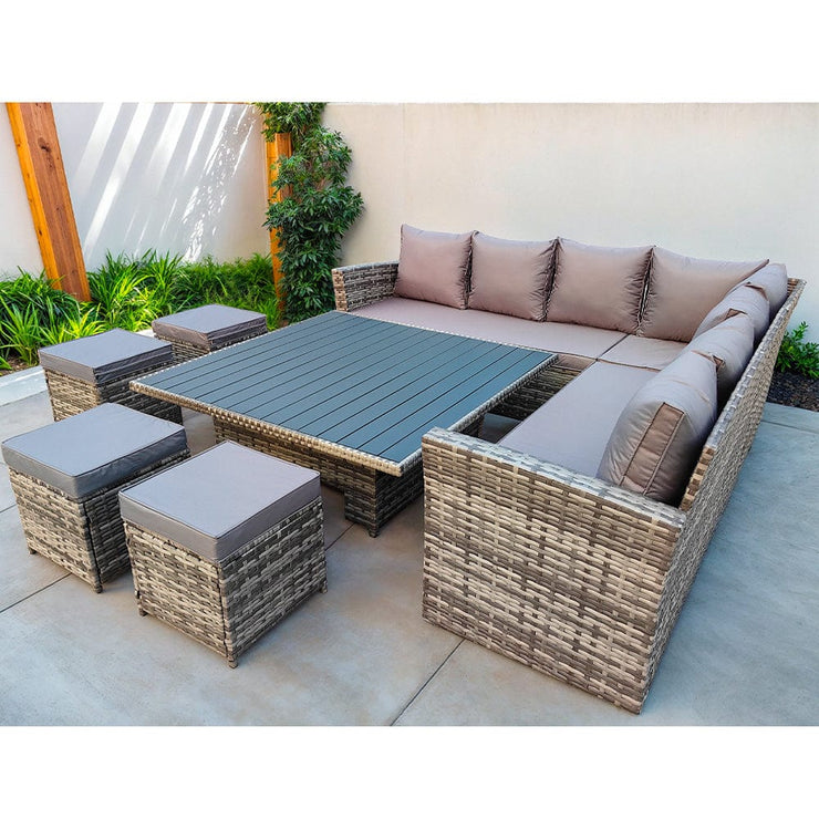 Rosen 11 Seater Rattan Garden Furniture Corner Sofa Cube Set With Aluminum Lift-up Table