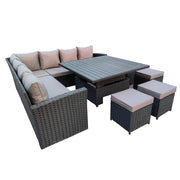 Rosen 11 Seater Rattan Garden Furniture Corner Sofa Cube Set With Aluminum Lift-up Table