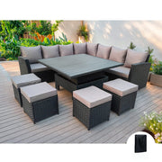 Rosen 11 Seater Rattan Garden Furniture Corner Sofa Cube Set With Aluminum Lift-up Table