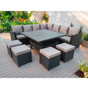 Rosen 11 Seater Rattan Garden Furniture Corner Sofa Cube Set With Aluminum Lift-up Table