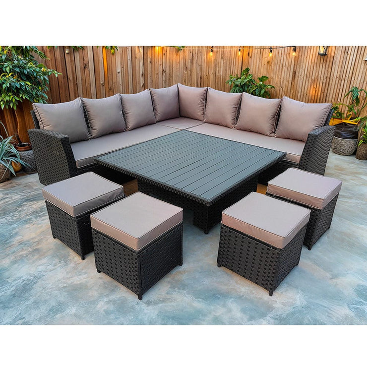 Rosen 11 Seater Rattan Garden Furniture Corner Sofa Cube Set With Aluminum Lift-up Table