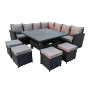 Rosen 11 Seater Rattan Garden Furniture Corner Sofa Cube Set With Aluminum Lift-up Table