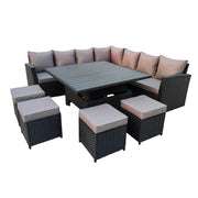 Rosen 11 Seater Rattan Garden Furniture Corner Sofa Cube Set With Aluminum Lift-up Table