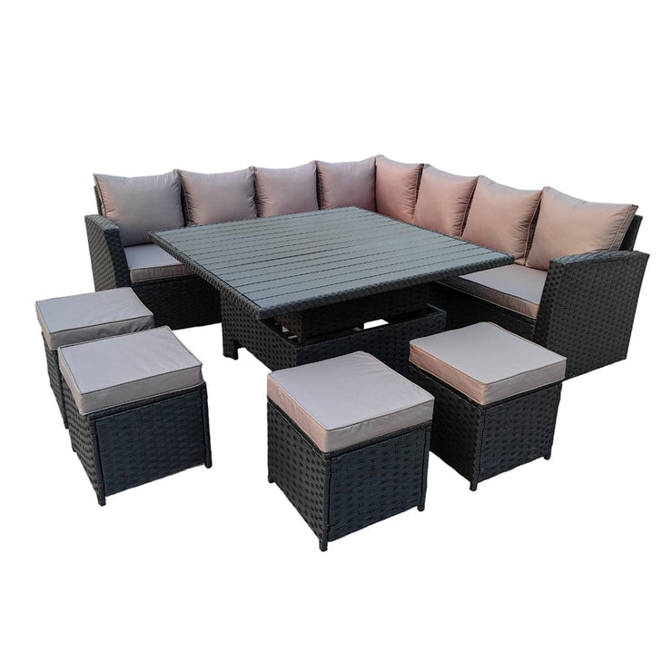 Rosen 11 Seater Rattan Garden Furniture Corner Sofa Cube Set With Aluminum Lift-up Table