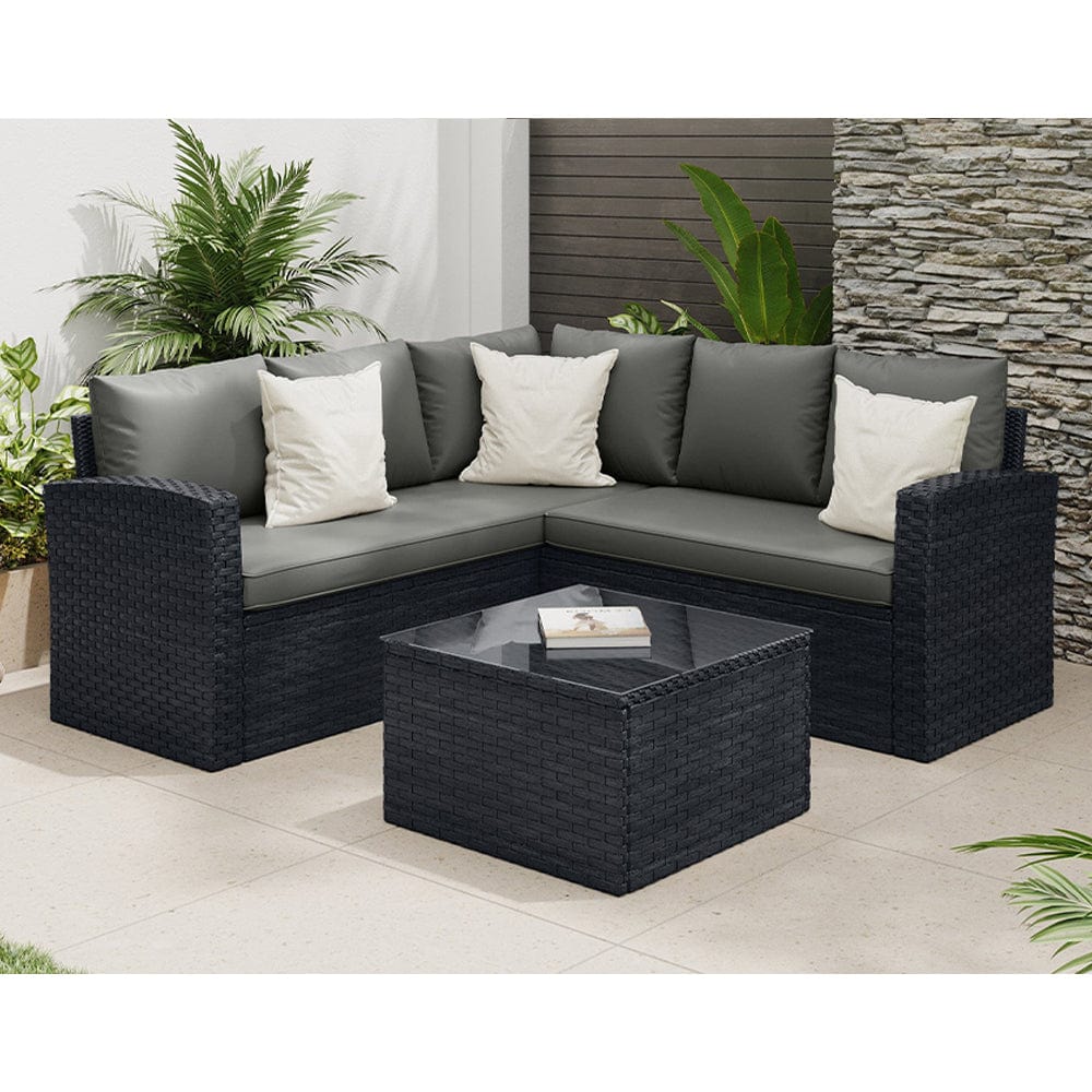 Corner rattan online sofa black