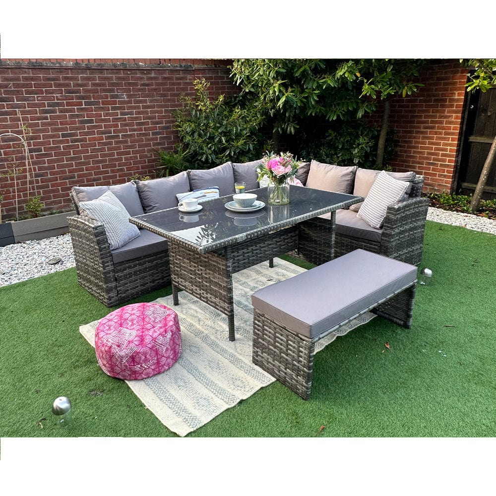 Rosen 8 Seater Grey Rattan Corner Garden Sofa Set