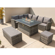 Rosen 9 Seater Rattan Garden Furniture Corner Sofa Set With Aluminum Fire Pit Dining Table And Storage Box