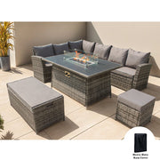 Rosen 9 Seater Rattan Garden Furniture Corner Sofa Set With Aluminum Fire Pit Dining Table And Storage Box