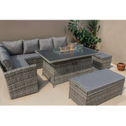 Rosen 9 Seater Rattan Garden Furniture Corner Sofa Set With Aluminum Fire Pit Dining Table And Storage Box