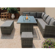 Rosen 9 Seater Rattan Garden Furniture Corner Sofa Set With Aluminum Fire Pit Dining Table And Storage Box