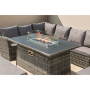 Rosen 9 Seater Rattan Garden Furniture Corner Sofa Set With Aluminum Fire Pit Dining Table And Storage Box