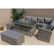 Rosen 9 Seater Rattan Garden Furniture Corner Sofa Set With Aluminum Fire Pit Dining Table And Storage Box