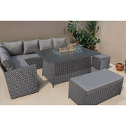 Rosen 9 Seater Rattan Garden Furniture Corner Sofa Set With Aluminum Fire Pit Dining Table And Storage Box