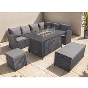 Rosen 9 Seater Rattan Garden Furniture Corner Sofa Set With Aluminum Fire Pit Dining Table And Storage Box