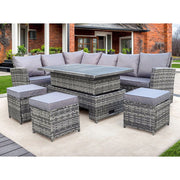 Rosen 9 Seater Rattan Garden Dining Set With Aluminium Lift-Up Table