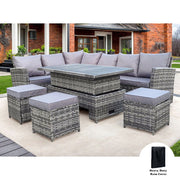 Rosen 9 Seater Rattan Garden Dining Set With Aluminium Lift-Up Table