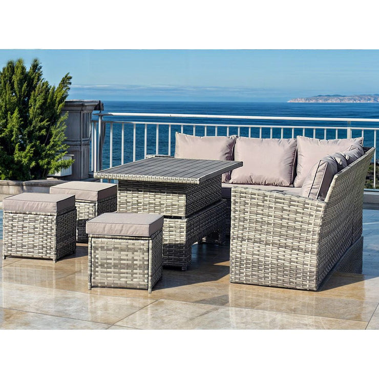 Rosen 9 Seater Rattan Garden Dining Set With Aluminium Lift-Up Table