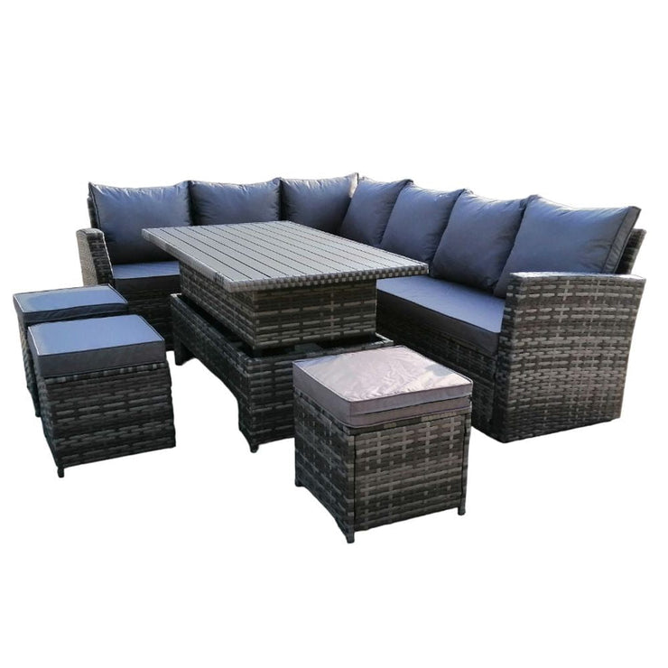 Rosen 9 Seater Rattan Garden Dining Set With Aluminium Lift-Up Table