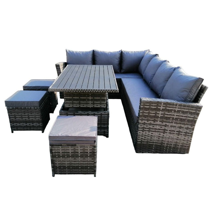 Rosen 9 Seater Rattan Garden Dining Set With Aluminium Lift-Up Table