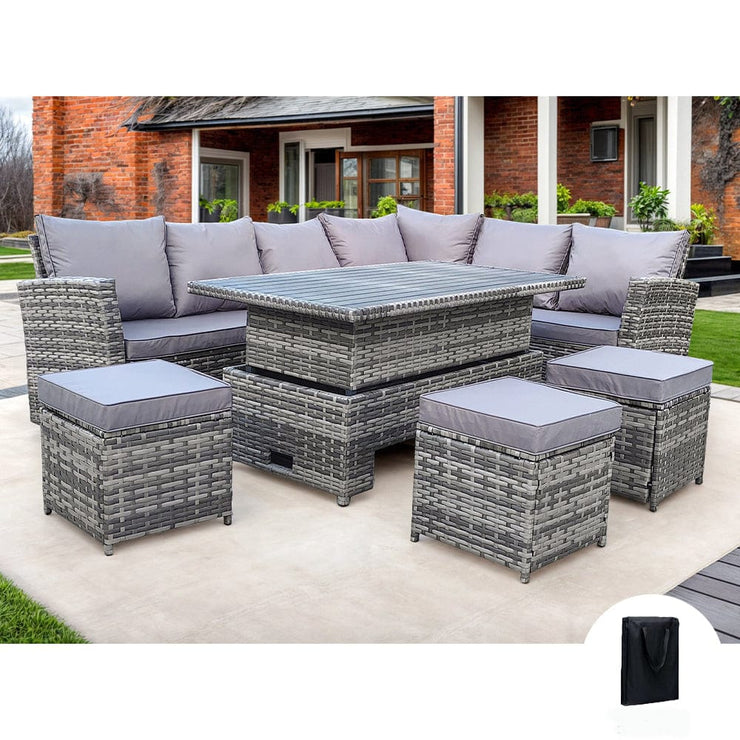 Rosen 9 Seater Rattan Garden Dining Set With Aluminium Lift-Up Table