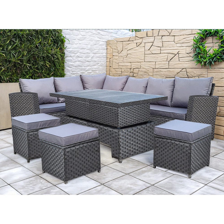 Rosen 9 Seater Rattan Garden Dining Set With Aluminium Lift-Up Table