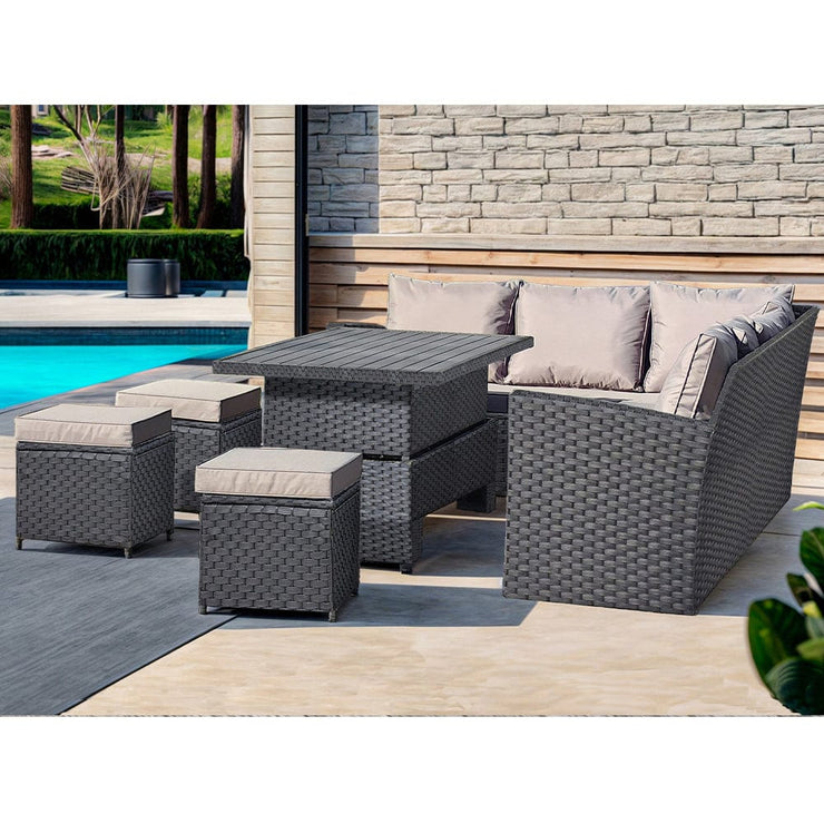 Rosen 9 Seater Rattan Garden Dining Set With Aluminium Lift-Up Table