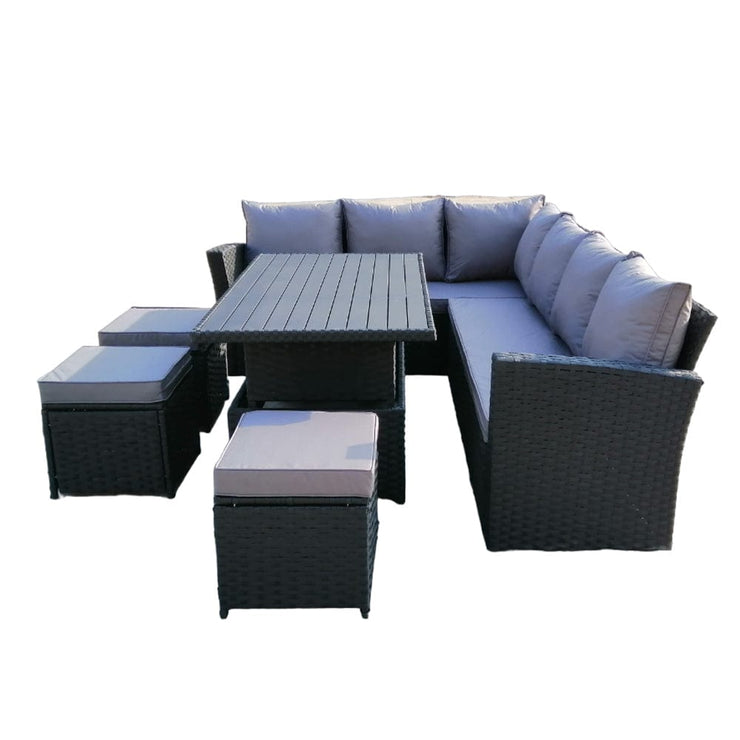 Rosen 9 Seater Rattan Garden Dining Set With Aluminium Lift-Up Table