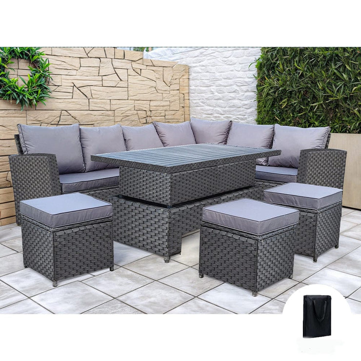 Rosen 9 Seater Rattan Garden Dining Set With Aluminium Lift-Up Table