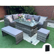 Rosen Rattan Garden Furniture 9 Seater Corner Sofa Rising Table Set With Bench And Stool