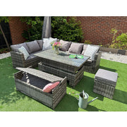 Rosen Rattan Garden Furniture 9 Seater Corner Sofa Rising Table & Storage Bench Sets in Grey