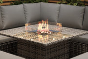 Rosen 9 Seater Fire Pit Rattan Garden Furniture Corner Sofa Cube Set With 2 Benches In Grey