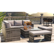 Rosen Rattan Garden Furniture 9 Seater Corner Sofa Rising Table Set With 2 Benches In Grey