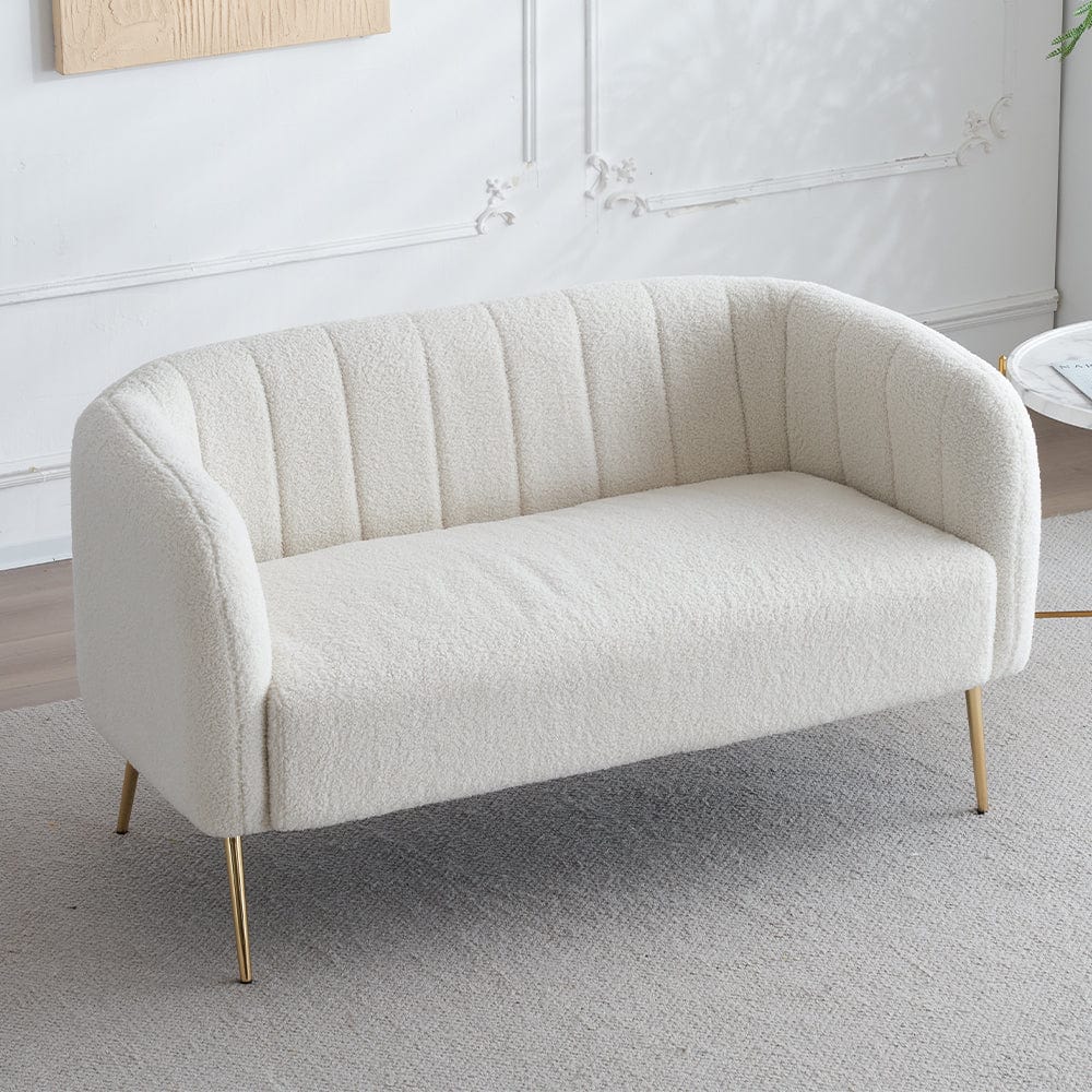 Russell Boucle Two Seater Sofa In White Teddy Fabric