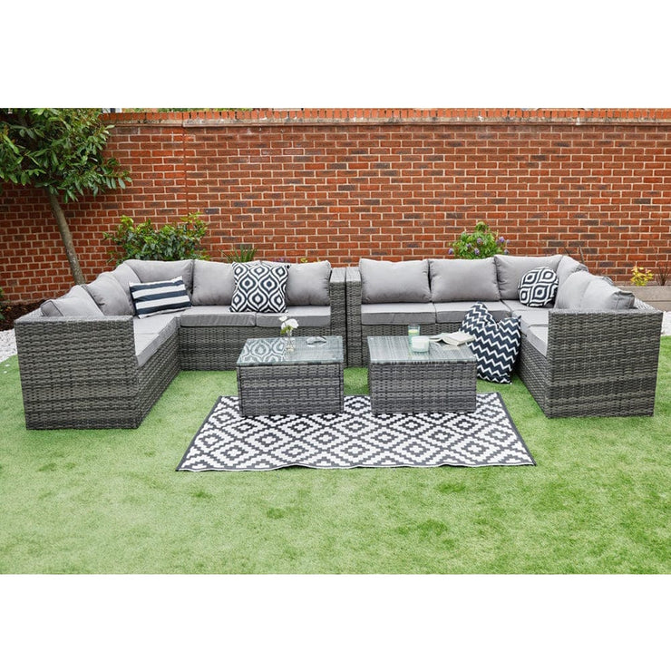 Vancouver 10 Seater Rattan Corner Sofa Patio With Fire Pit Option Set