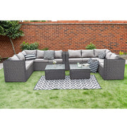 Vancouver 10 Seater Rattan Corner Sofa Patio With Fire Pit Option Set