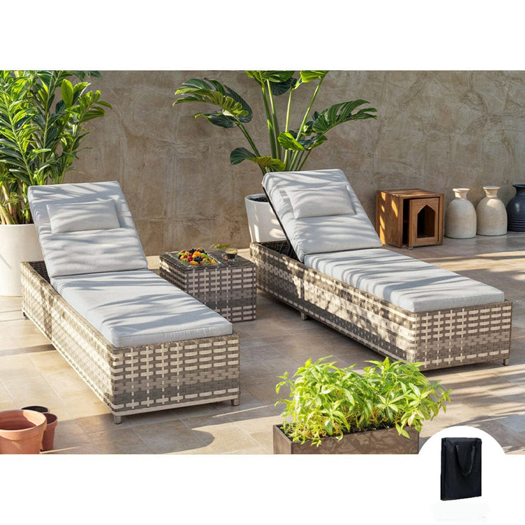 Vancouver Rattan Sun Lounger Set In Grey